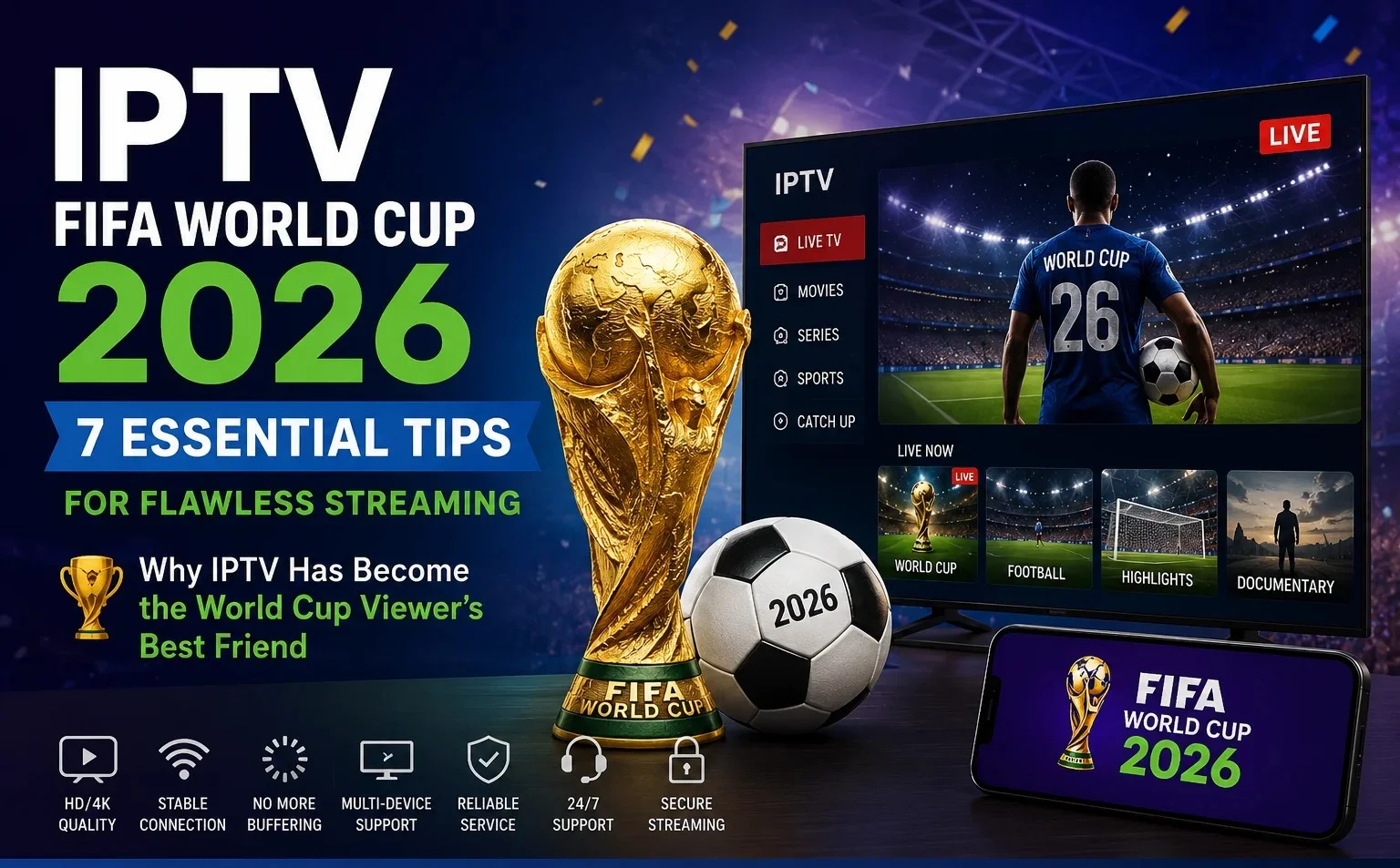 Watch FIFA World Cup 2026 LIVE on IPTV UK — all 104 matches in 4K Ultra HD via BBC and ITV